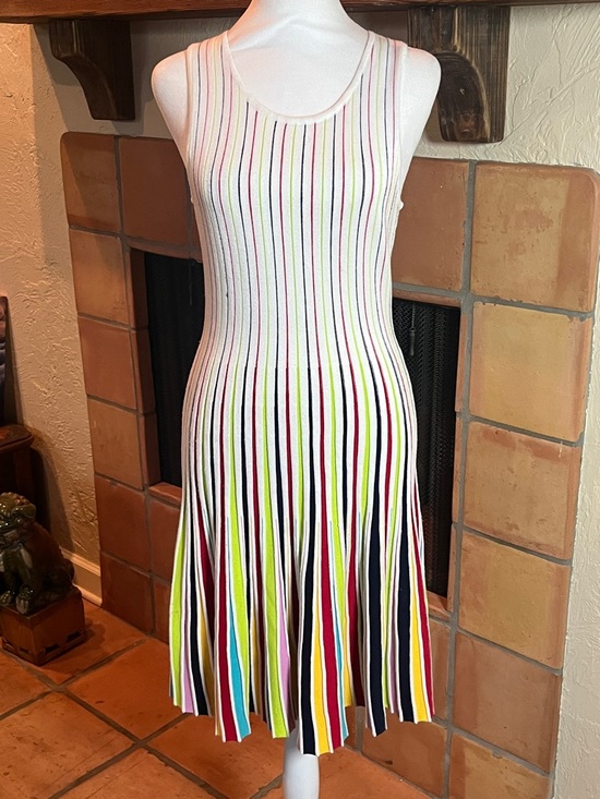 Milly Dresses & Skirts - Milly White/Multicolor Godet Stripe Fit & Flare Dress, size S